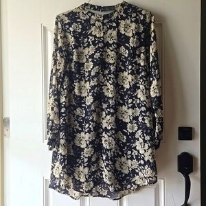 Astr Navy And Cream Floral Midi Dress